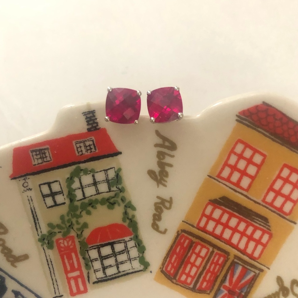 Zales Red Ruby Stud Earrings in Sterling Silver